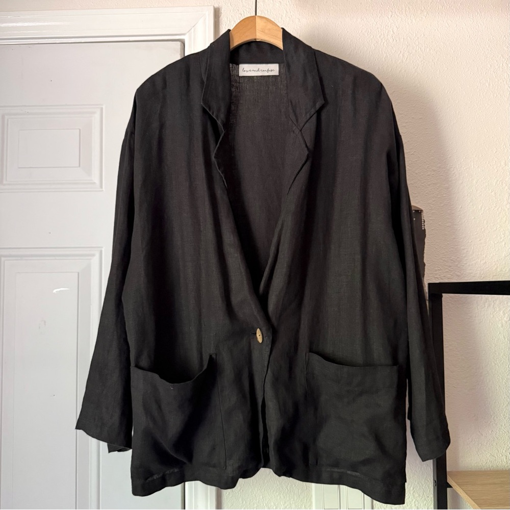 Lightweight Black Linen Blazer Jacket
